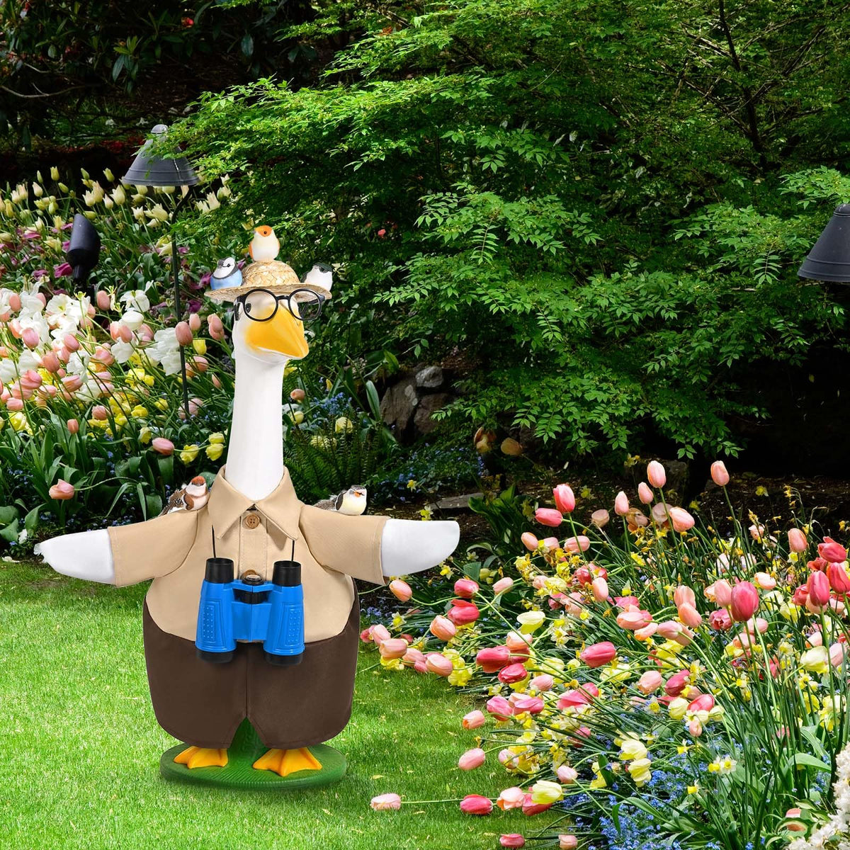 JcHrmers 23 inch goose statue dressed for outdoor decoration and guest worthy displays