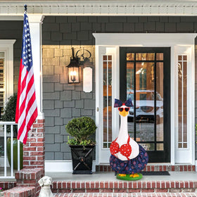 JcHrmers red bow headband completes patriotic porch goose look