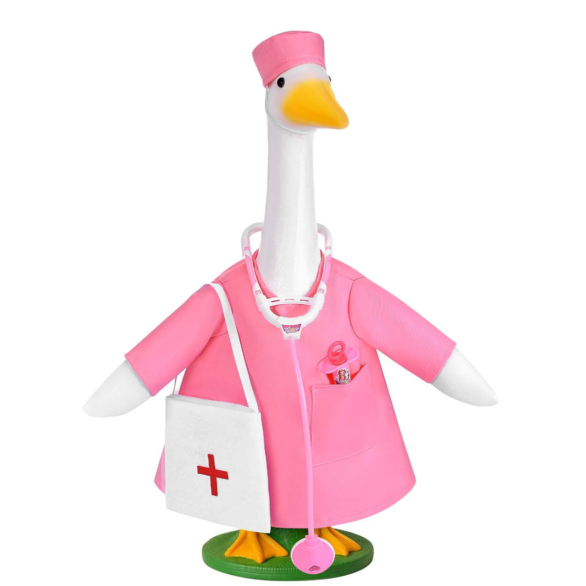 JcHrmers pink doctor porch goose outfit with front pocket for outdoor display