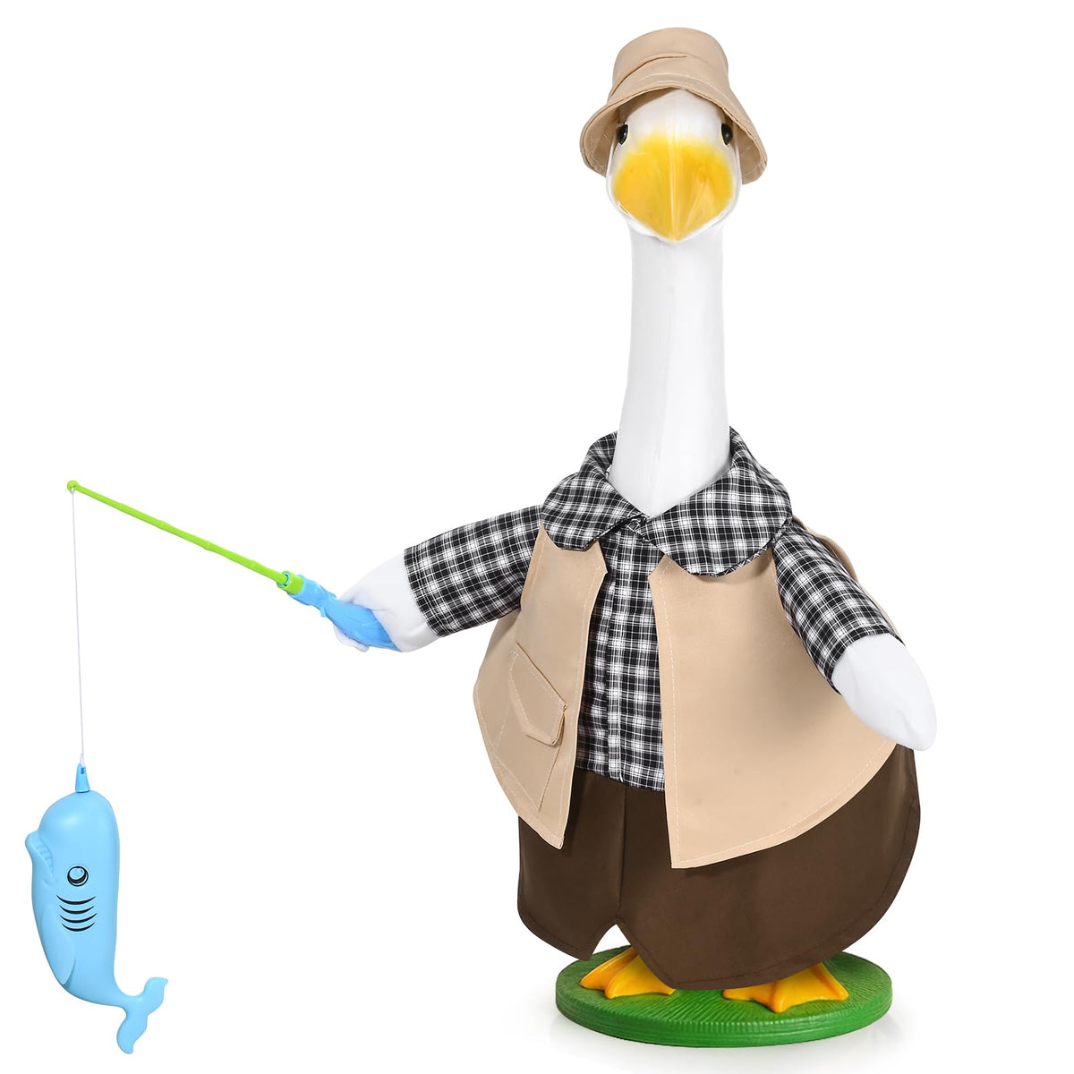 JcHrmers fishing porch goose hat detail for whimsical yard decor