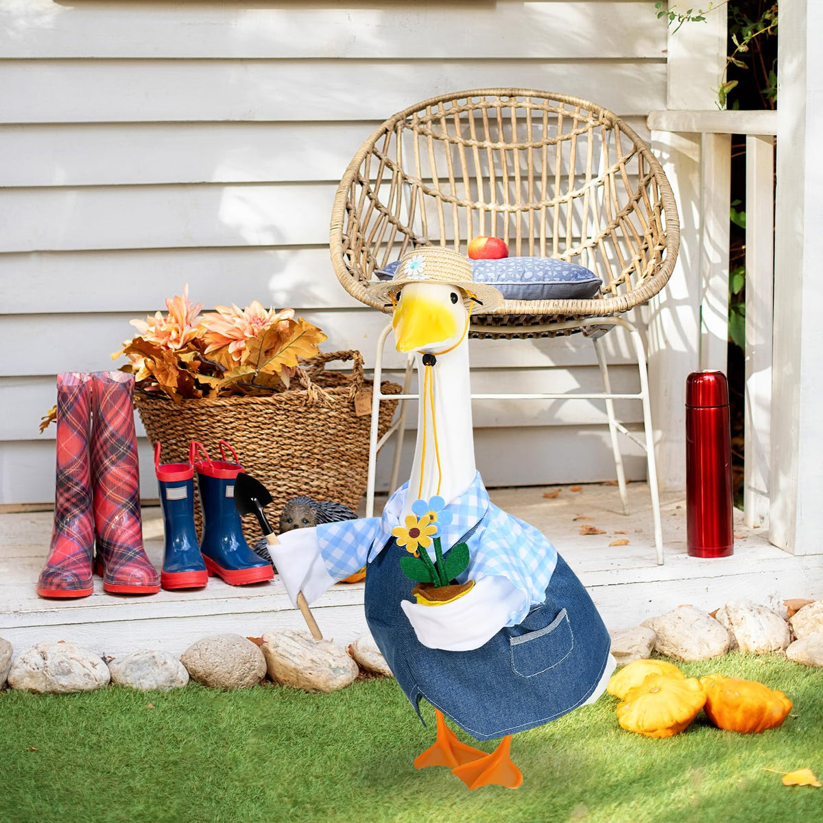 JcHrmers Gardener Goose Outfit indoor outdoor versatility on porch