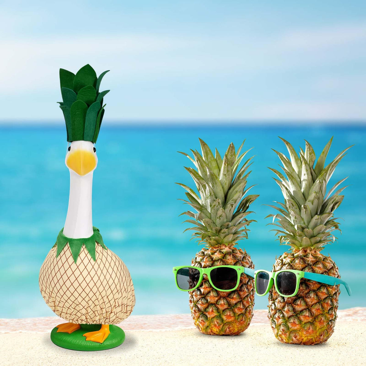 JcHrmers garden display with pineapple goose outfit on 23-inch statue