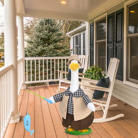 JcHrmers goose statue on patio creates inviting nature inspired focal point
