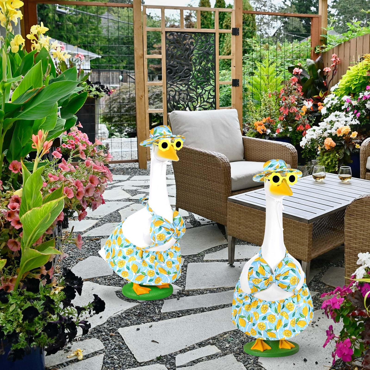 Bright lemon fabric showcases quality and adds lively color to yard decor