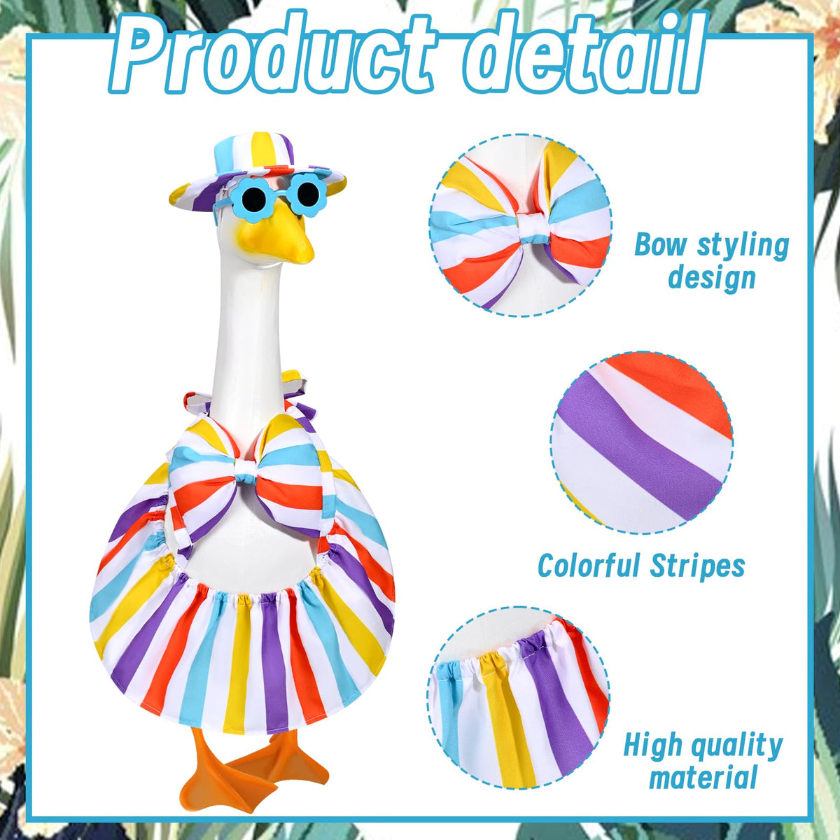 JcHrmers Hawaiian porch goose hat adds playful shade to outdoor display.