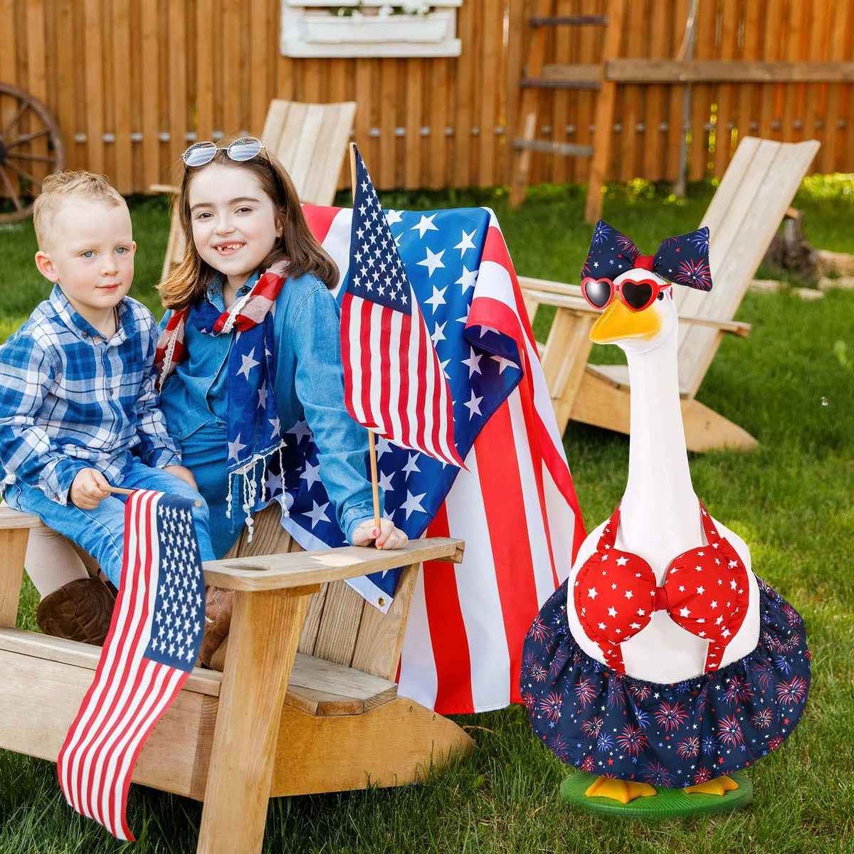 JcHrmers heart-shaped sunglasses add playful patriotic vibe outdoors