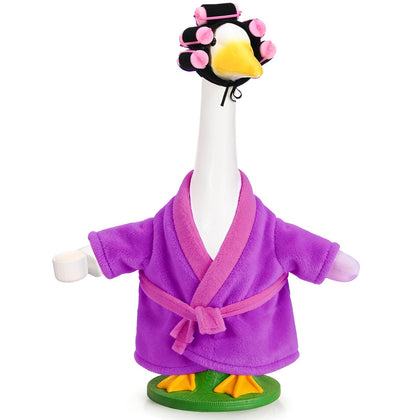 JcHrmers old lady goose outfit in purple for 23-inch porch geese, weather-resistant decor.