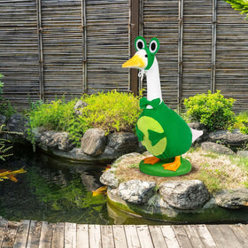 JcHrmers outdoor-goose-costume display adds character to garden or patio.