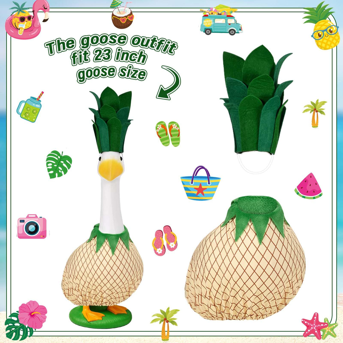 JcHrmers pineapple goose outfit on statue adds vibrant summer flair