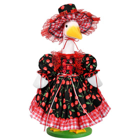 JcHrmers Cherry Spring Porch Goose Outfit enhances outdoor charm for garden statues.