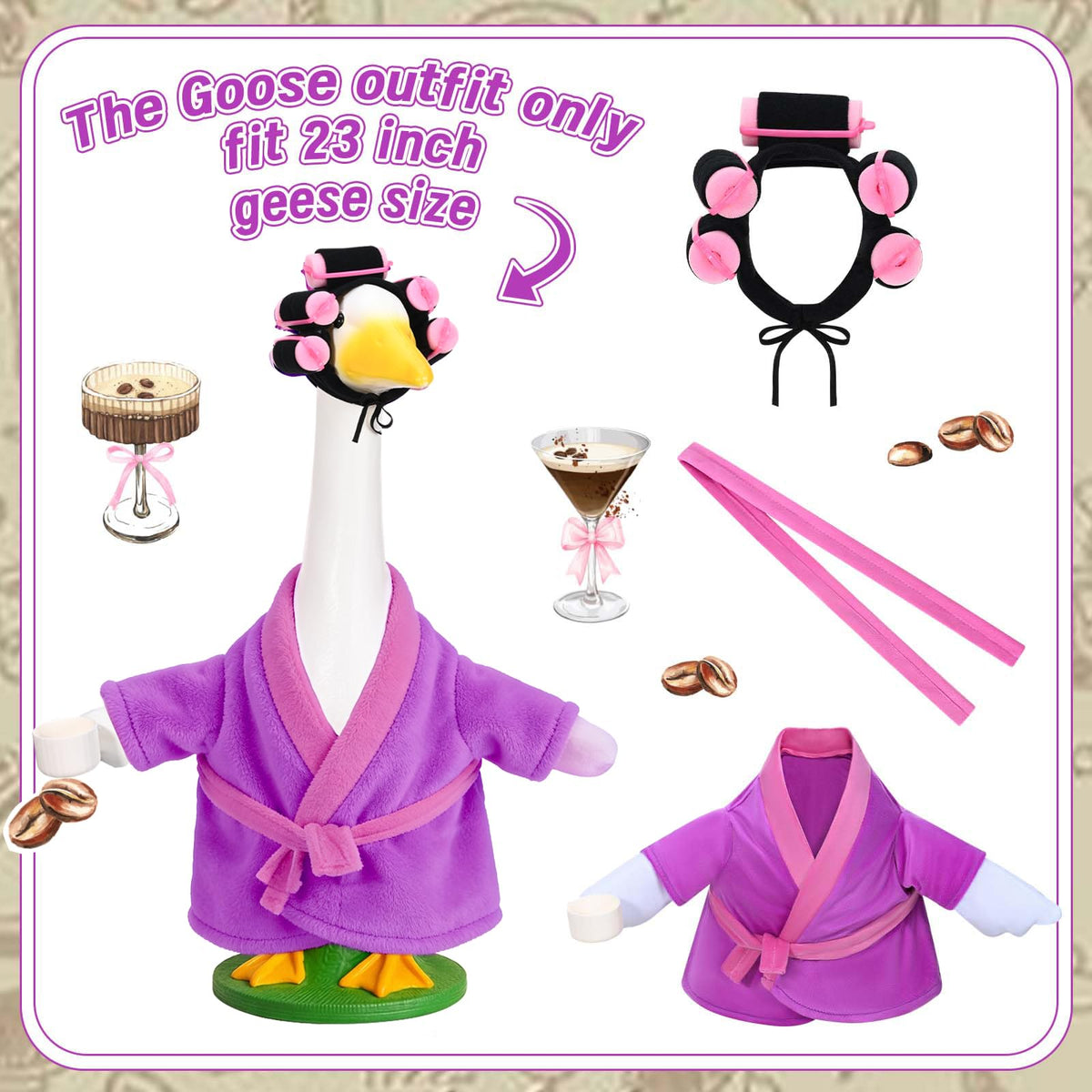JcHrmers spring-summer goose costume in purple, easy dress-up for outdoor lawn statues.
