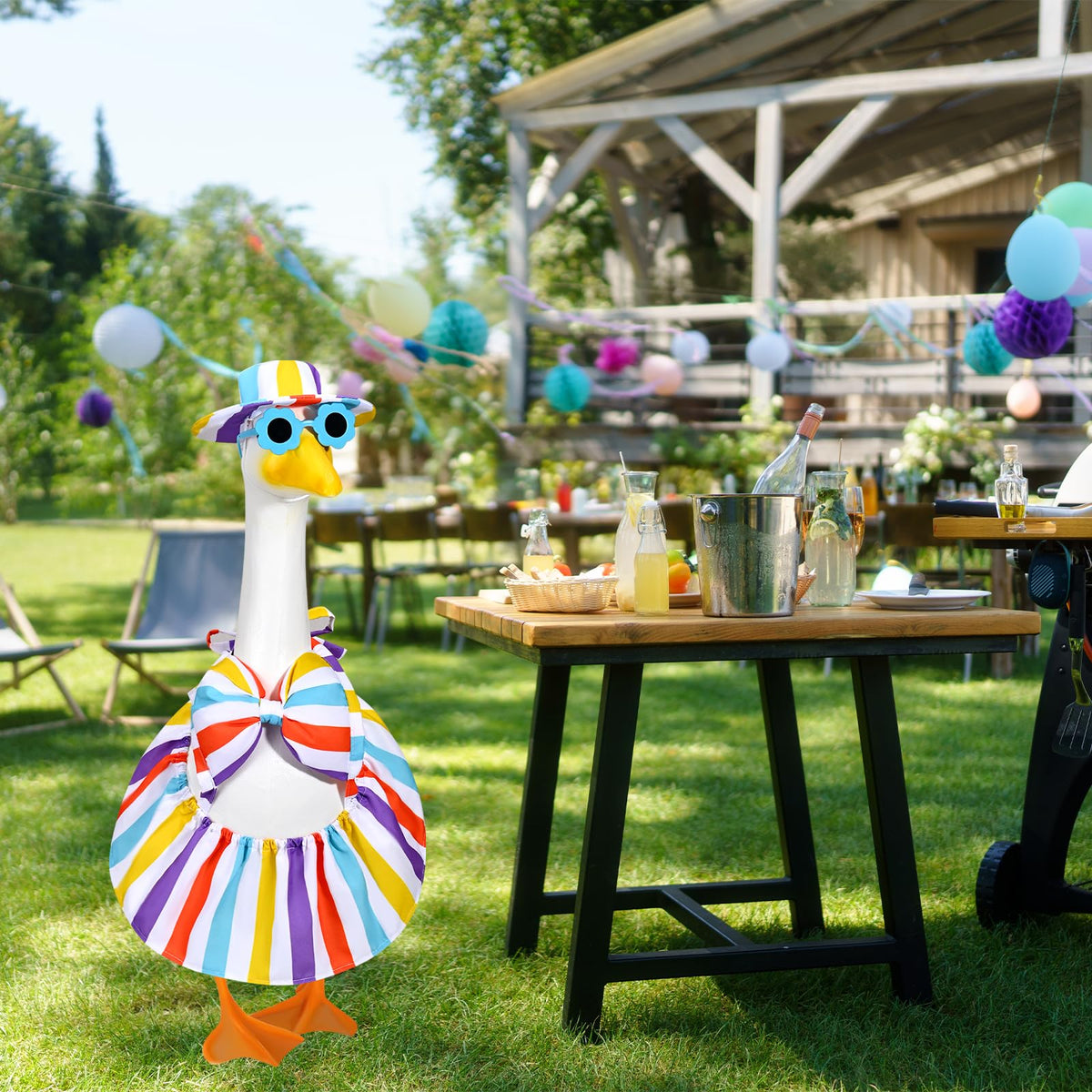 JcHrmers striped bikini detail adds character to lawn ornaments.