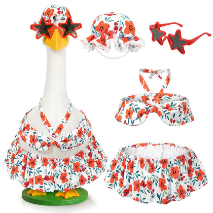 JcHrmers summer porch goose outfit with bikini, hat, and sunglasses for 23-inch statues; ideal for summer porch decor