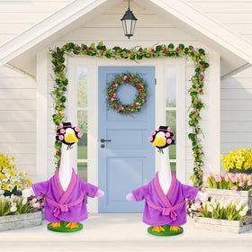JcHrmers weather-resistant fabric keeps porch goose outfit looking fresh through seasons.