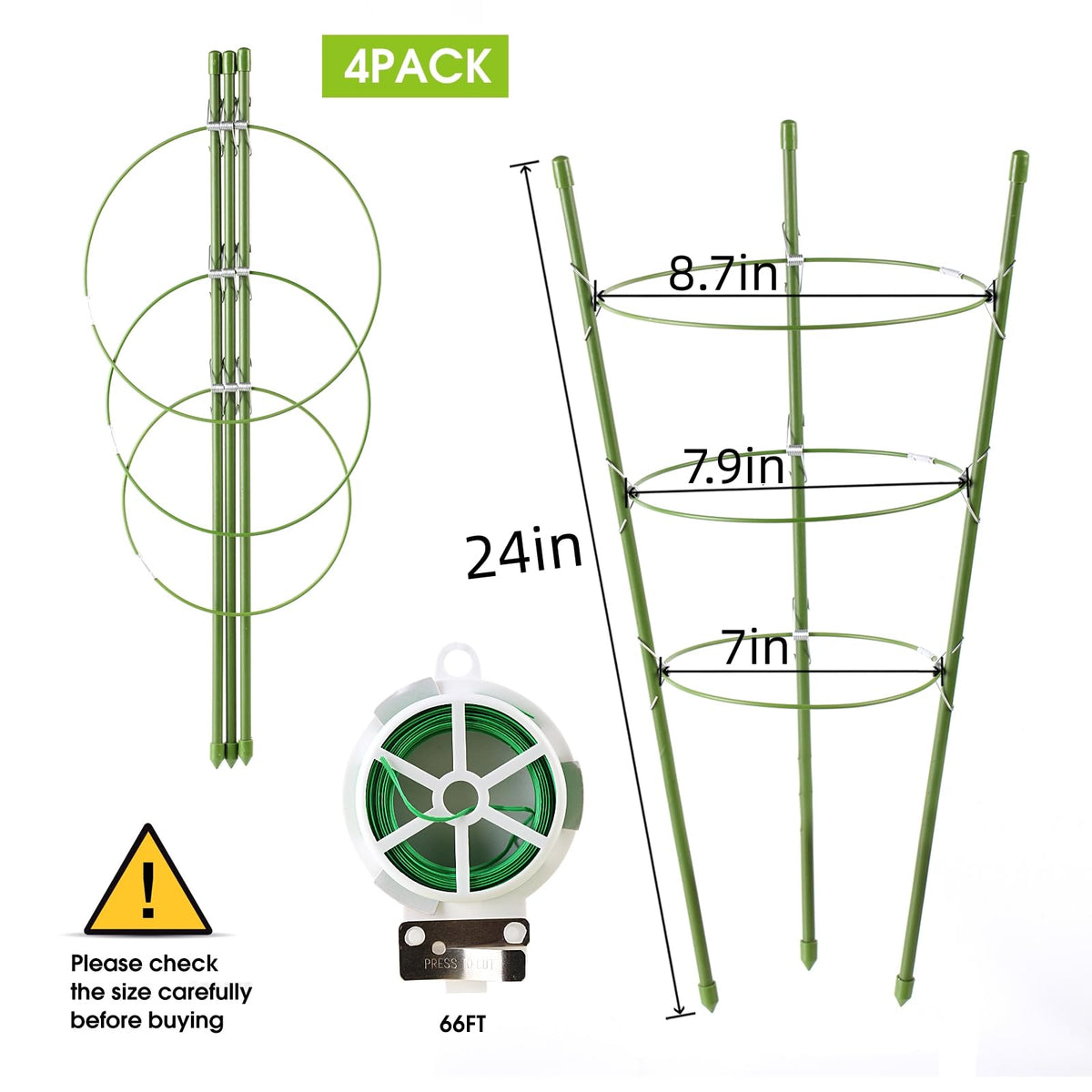 JCKHXG plant support cage with adjustable rings enables flexible height for climbing plants.