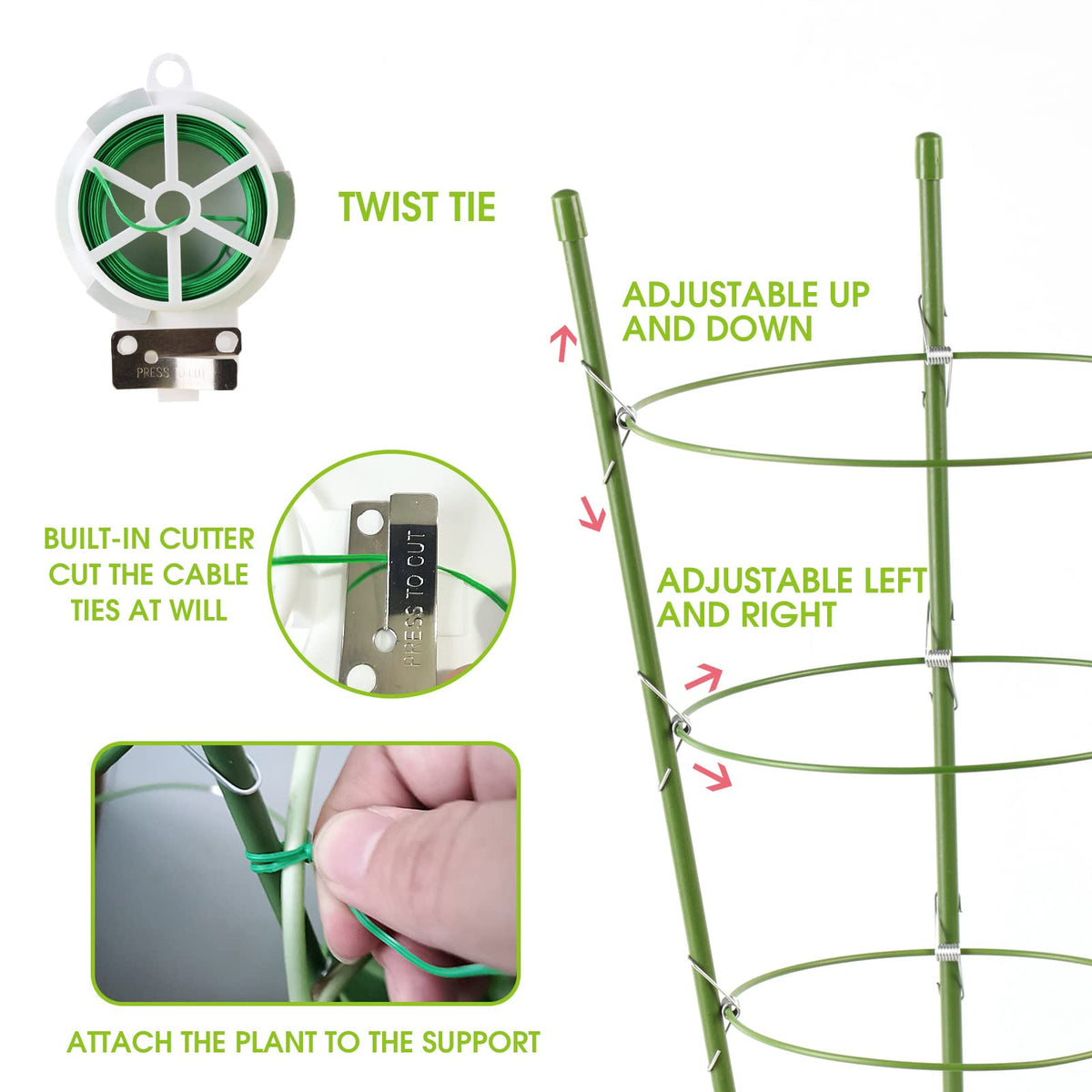 JCKHXG steel clasps provide secure, reusable garden support.