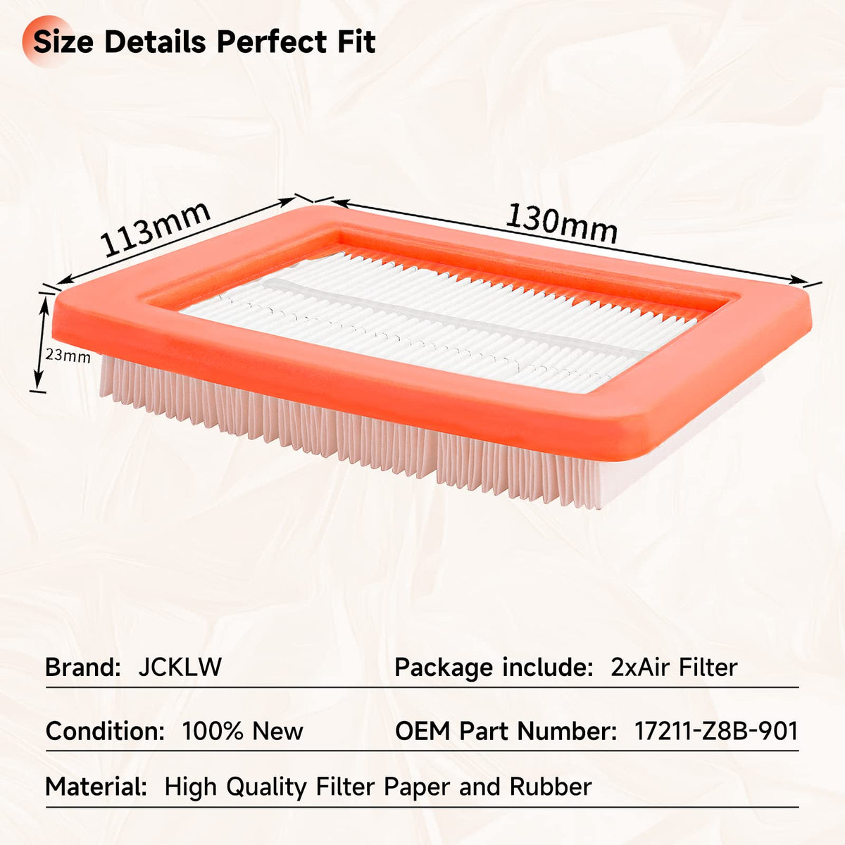 JCKLW air filter with durable rubber seal for a secure fit