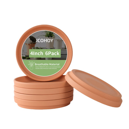 JCOHOY 4-inch terracotta plant saucer back view with raised edge for spill containment.