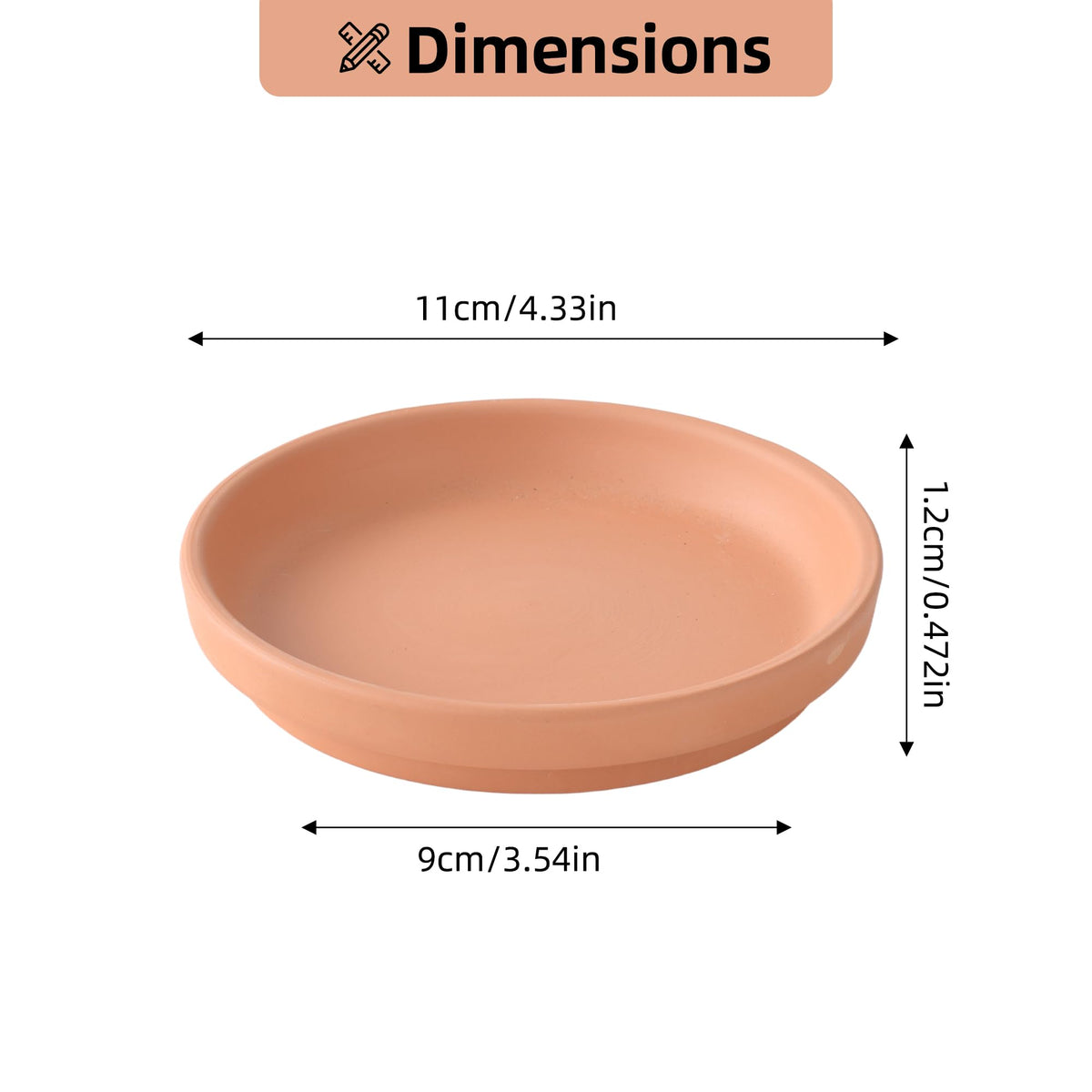 JCOHOY terracotta saucer top-down view fits 3–4 inch pots.