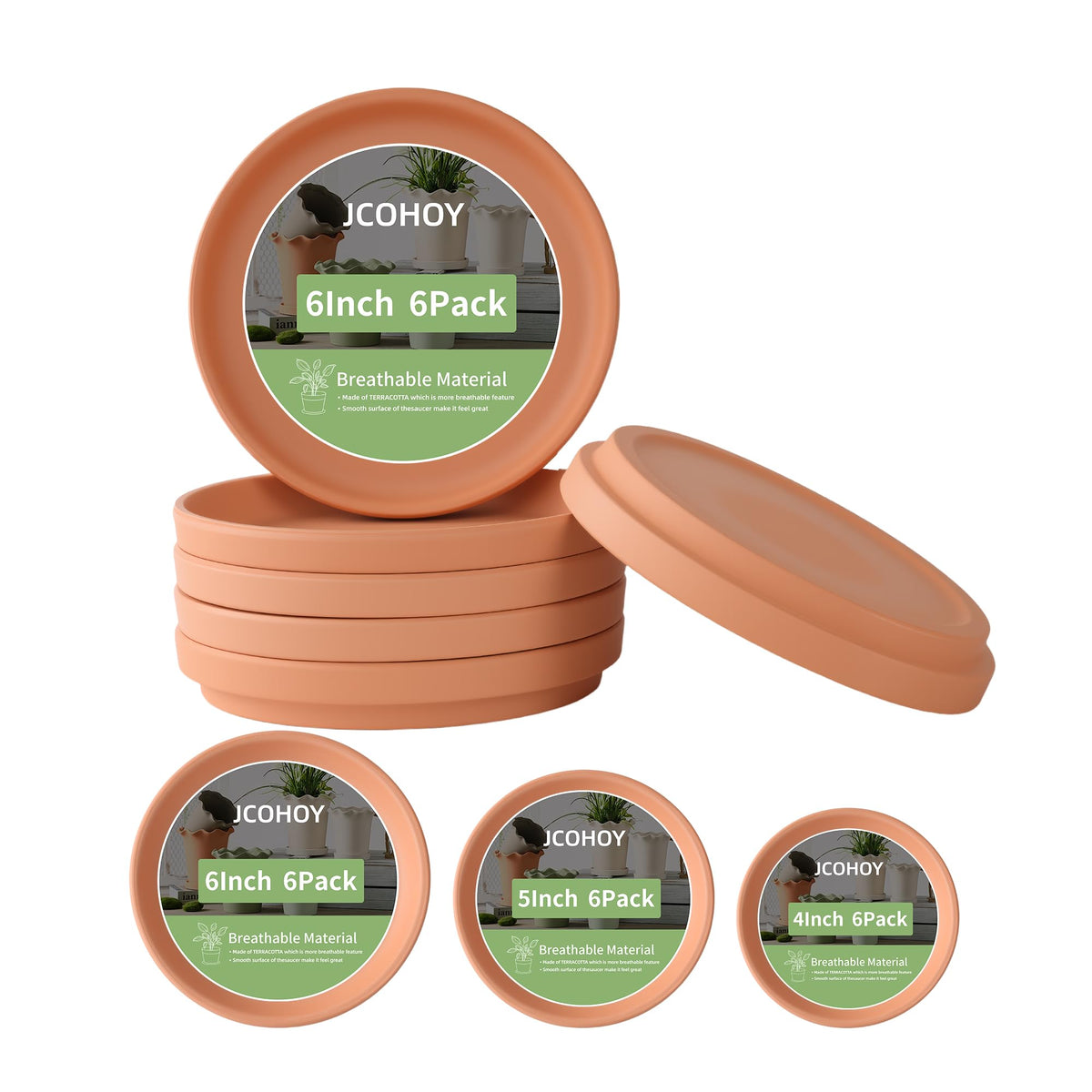 JCOHOY terracotta saucer close-up edge showing smooth rim and airflow design.