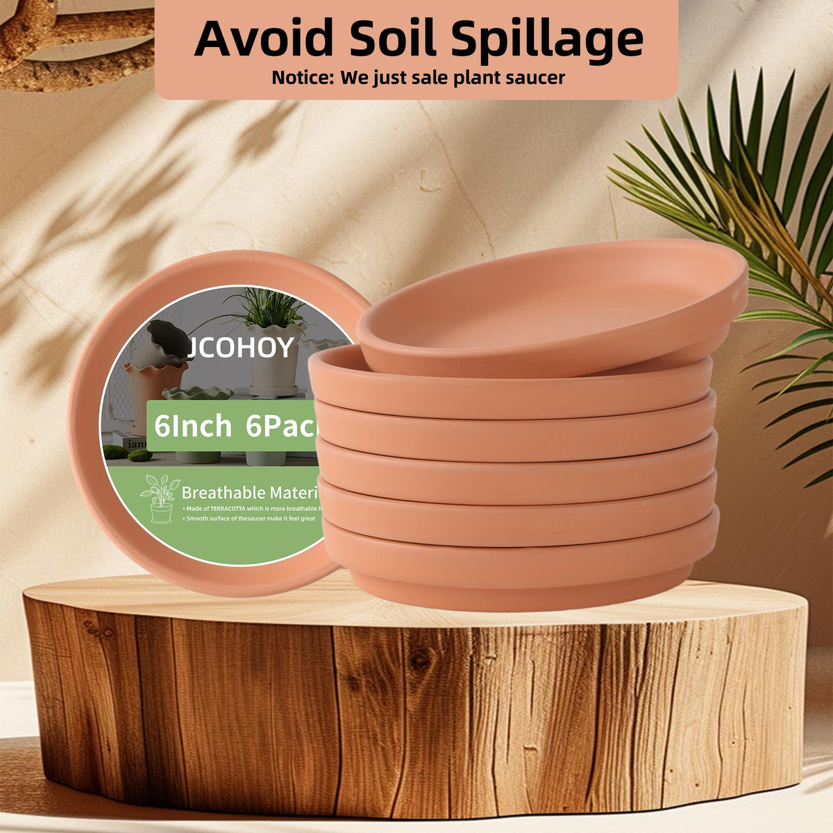 JCOHOY six-pack terracotta saucers securely packaged for transit protection.