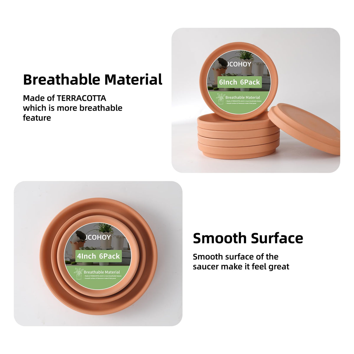 JCOHOY terracotta saucer collection demonstrates compatibility with small pots.