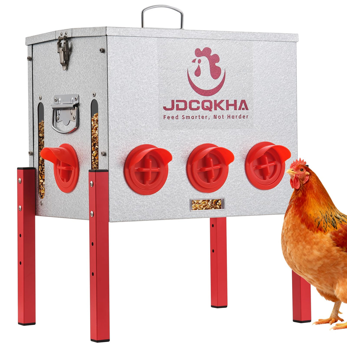 JDCQKHA 55lb feeder front view showing large capacity for continuous feeding