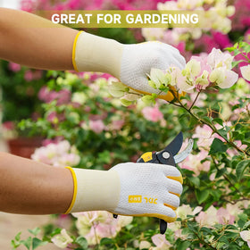JDL gardening gloves with elastic knit wrist for easy on and off and secure fit.