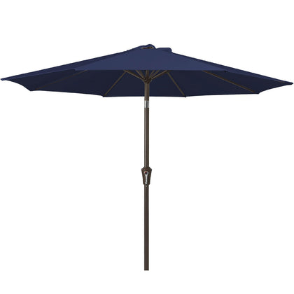 JEAREY 10ft patio umbrella fully opened, providing ample shade for outdoor dining