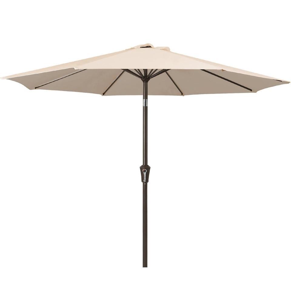 JEAREY 10ft patio umbrella in cream beige offering broad shade for outdoor dining.
