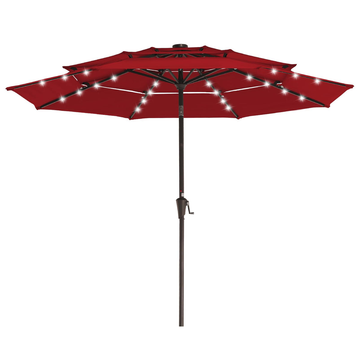 JEAREY 3-Tier Patio Umbrella in red, top view, broad shade for outdoor seating.