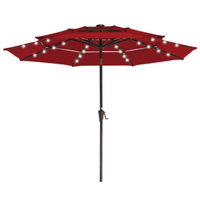 JEAREY 3-Tier Patio Umbrella in red, top view, broad shade for outdoor seating.