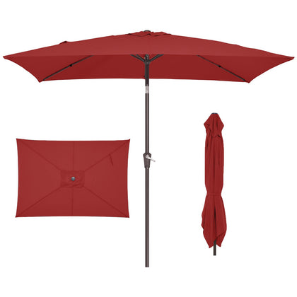 JEAREY rectangular patio umbrella full view showing wide shade over seating