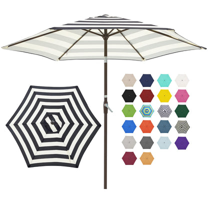 JEAREY 7.5ft patio umbrella with beige stripe canopy provides shade and style.