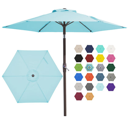 JEAREY 7.5 ft patio umbrella with 6 ribs provides durable shade for outdoor dining.