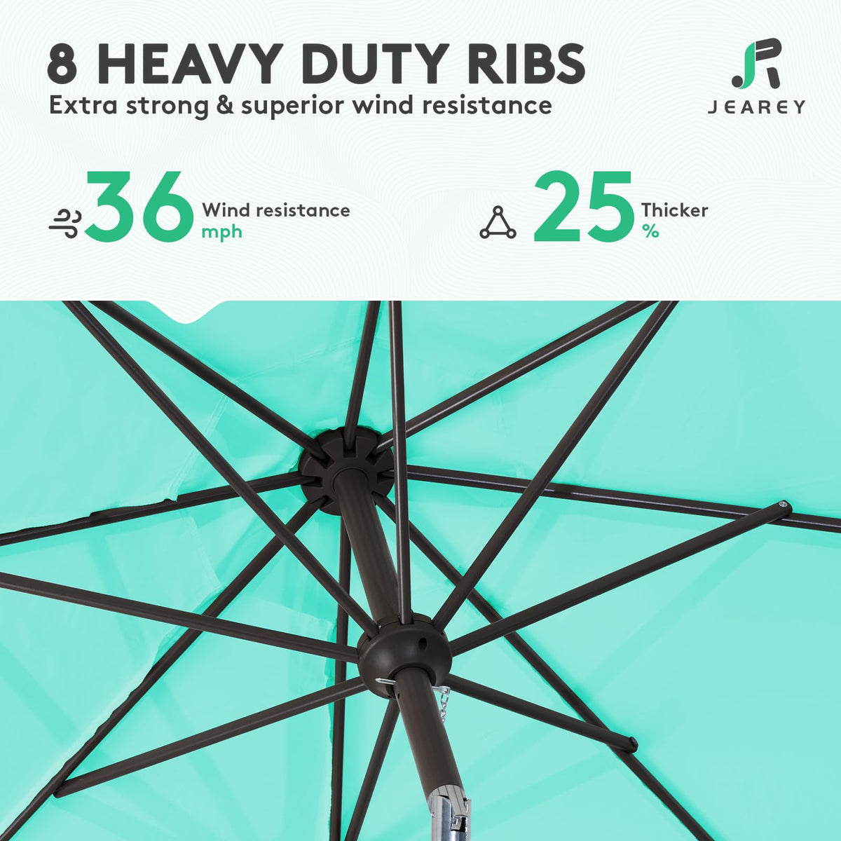 JEAREY 8-ribs sturdy frame ensuring stability on breezy days