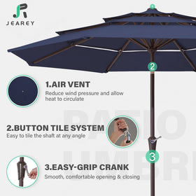 JEAREY 9ft three-tier umbrella with eight ribs offers sturdy support.