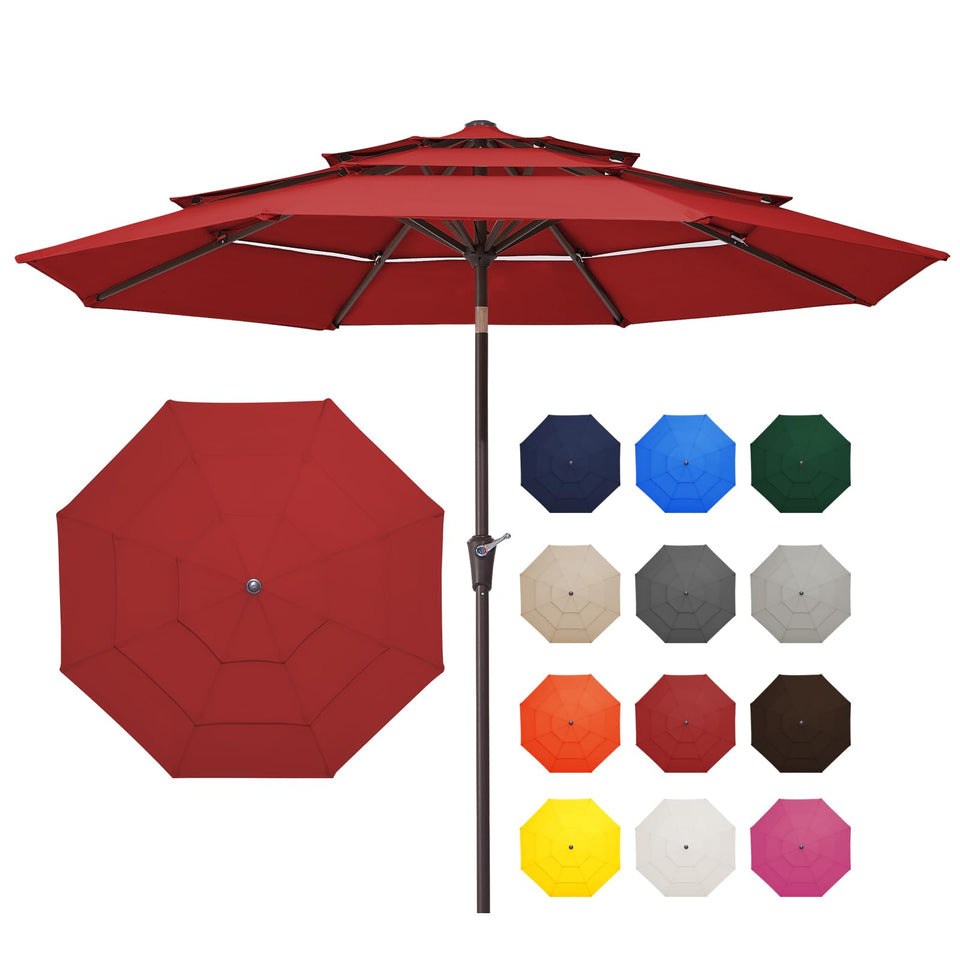 JEAREY 9ft three-tier canopy providing wide shade for outdoor dining.