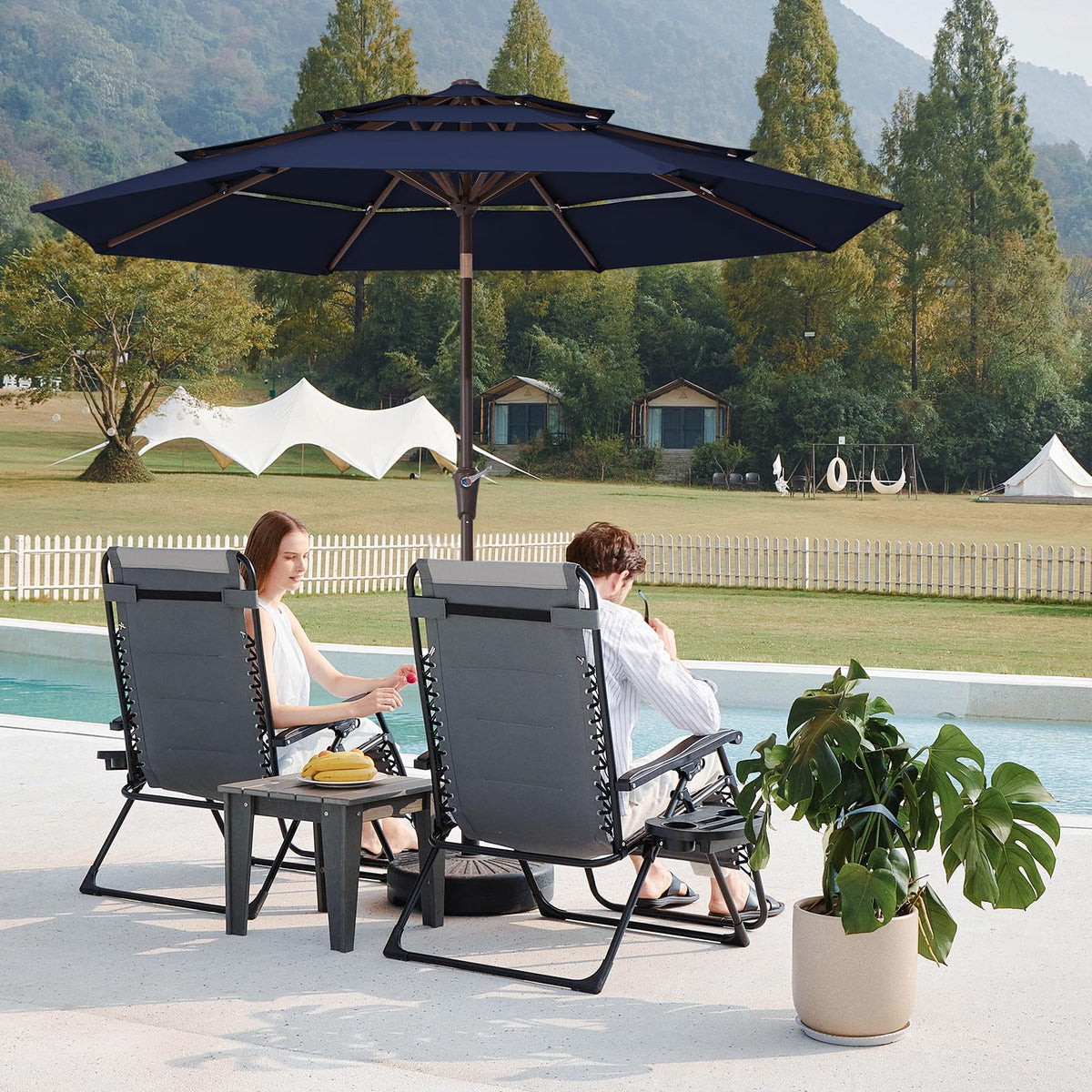 JEAREY 9ft umbrella crank tilt enables easy sun tracking and shade adjustment.