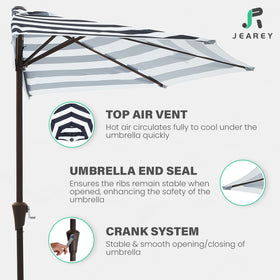 JEAREY 9ft half umbrella crank operation for easy shade adjustment