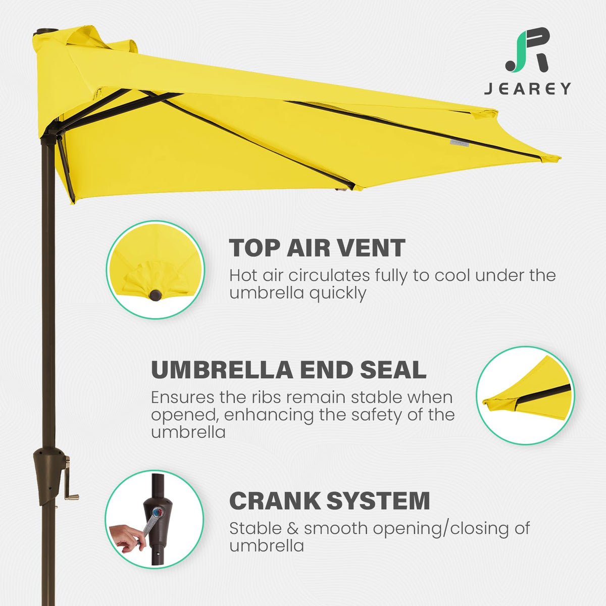 JEAREY top vent twin-layer canopy improves airflow and comfort.