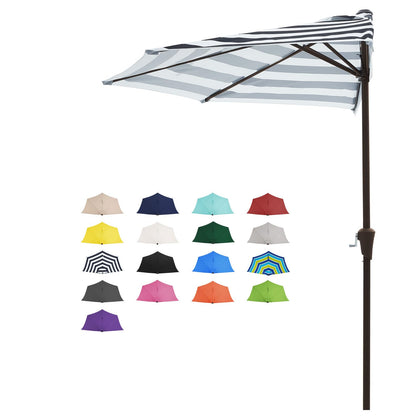 JEAREY 9ft half umbrella wall front view showing space saving shade for patios on sunny days