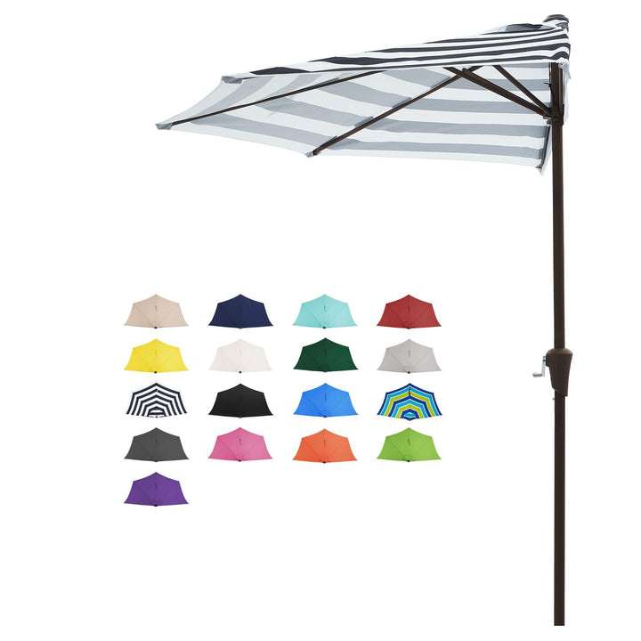 JEAREY 9ft half umbrella wall front view showing space saving shade for patios on sunny days