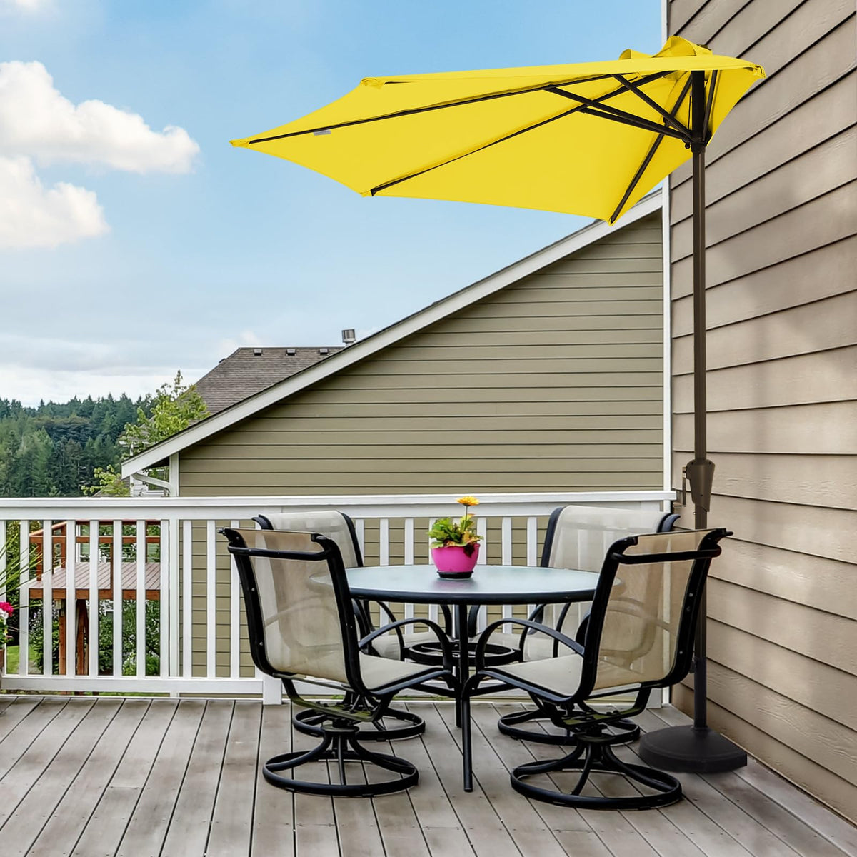 JEAREY bright yellow shade enhances outdoor space ambience.