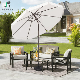 JEAREY 9ft market umbrella shading large outdoor area for garden or deck.