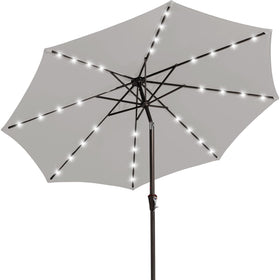 JEAREY 9ft outdoor umbrella with solar lights provides ambient evening lighting.