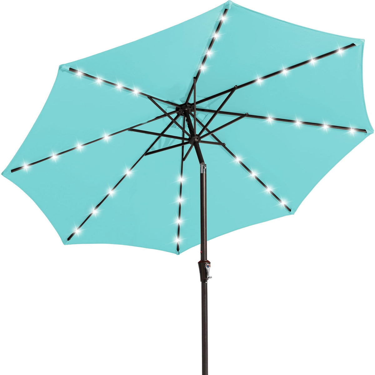 JEAREY 9ft teal umbrella with solar lights for evening patio lighting