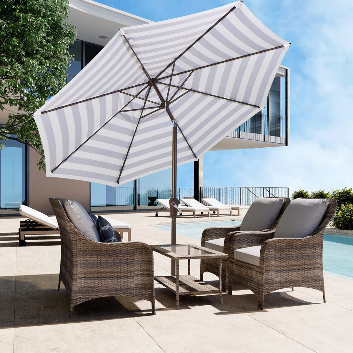 JEAREY 9ft umbrella powder-coated pole resists rust for longevity