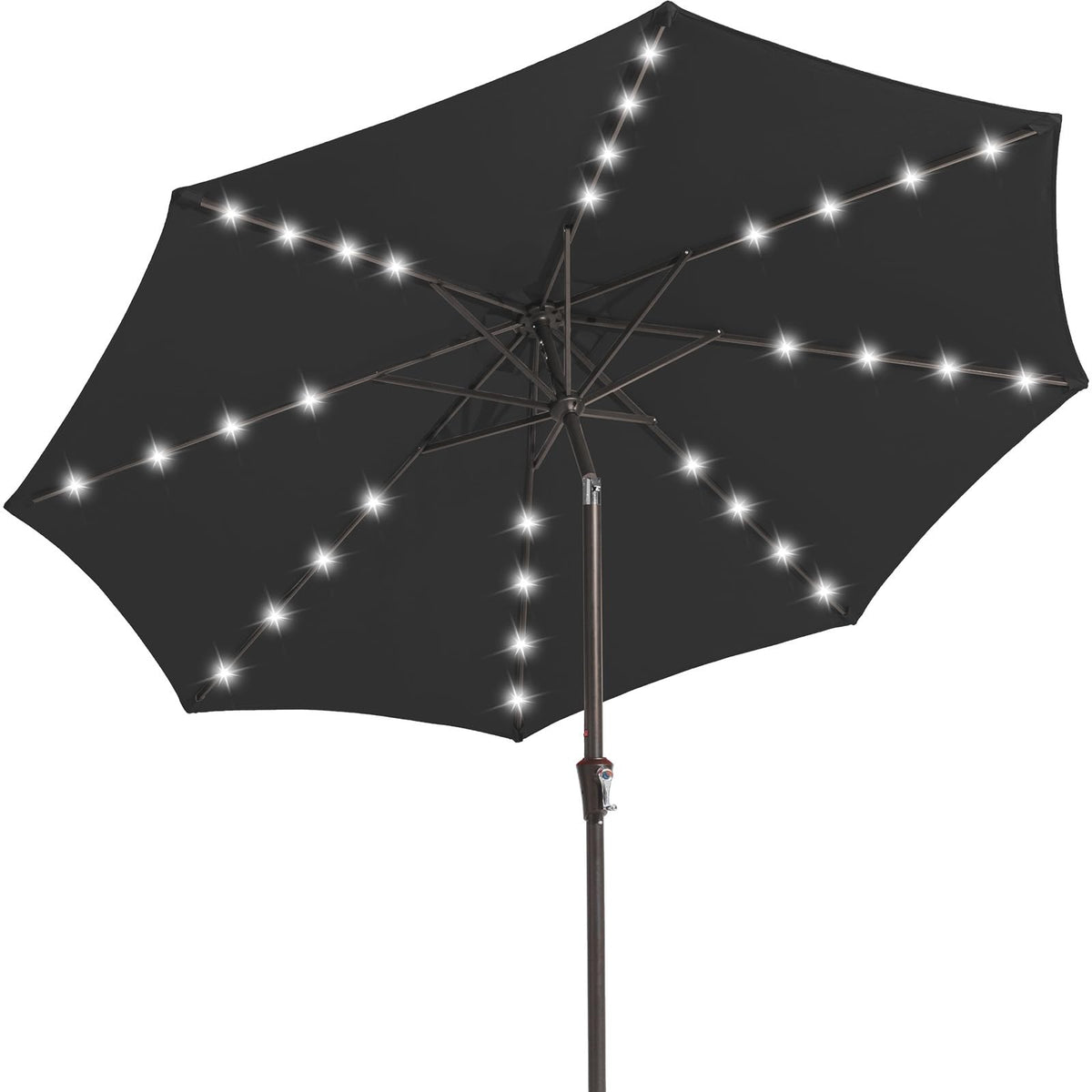 JEAREY 9ft umbrella with solar lights brightens outdoor evenings.