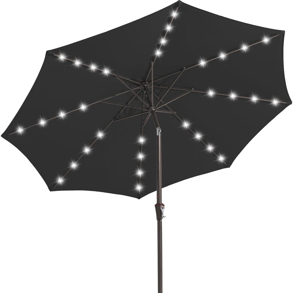 JEAREY 9ft umbrella with solar lights brightens outdoor evenings.